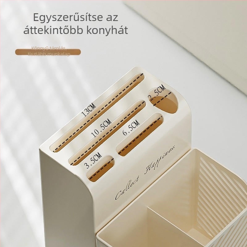 Xiqin konyhai tárolóállvány integrált pengetartóval és evőpálca tartóval, mozgatható, szerelés nélküli, PP-anyag, stílus Light Luxury