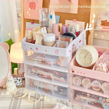 Átlátszó fiókos asztali sminktároló, 2 L kapacitás, PP műanyag, modern minimalist szervező