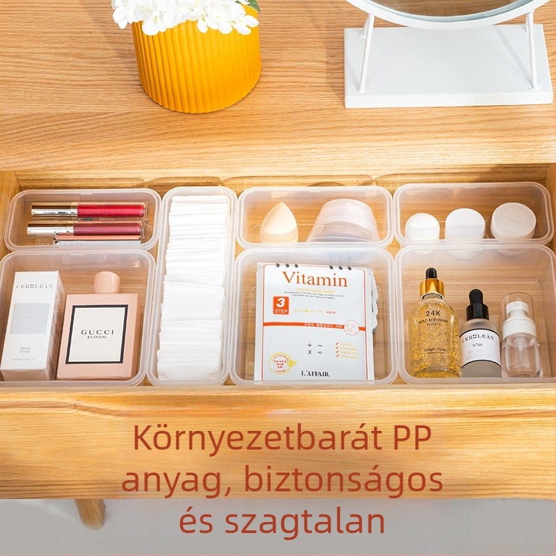 Fiókos tároló doboz – téglalap alakú PP anyag, átlátszó kivitel, 2 L kapacitás, japán stílus