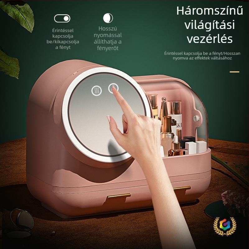 Asztali smink- és bőrápolási szervező LED-tükrövel és beépített ventilátorral, műanyag házzal, testreszabható logó