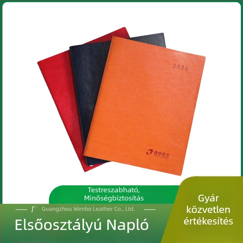 Venboo V-608 kétnyelvű napló: PU borítás, dupla offset papír, fehér írásos papír, formátum: két oldal hetente és egy oldal naponta