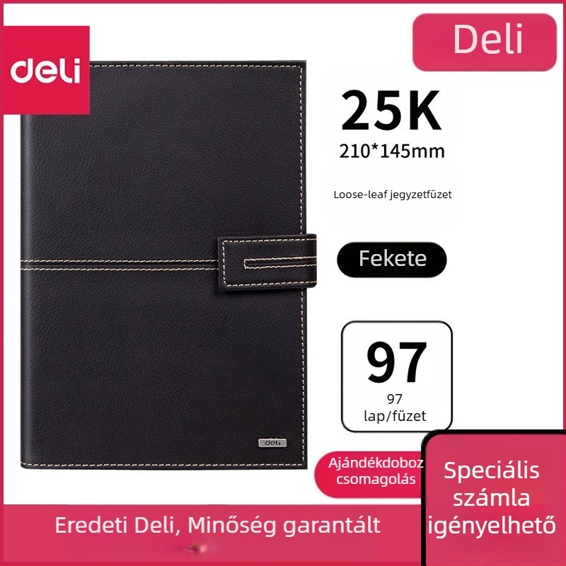 Deli 3158 Üzleti notesz bőrtokkal és leválasztható lapokkal, 25K méret