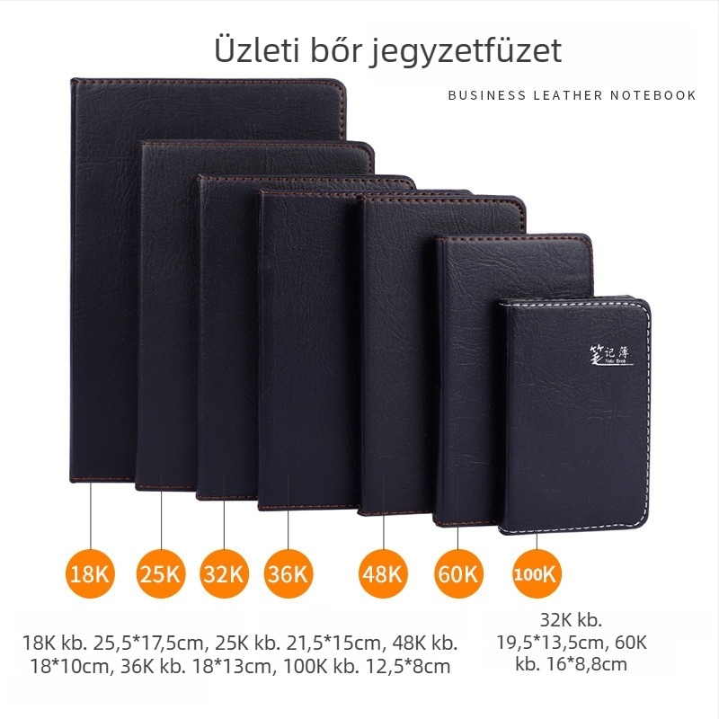 Fekete műbőr borítású jegyzetfüzet logóval, üzleti jegyzet találkozókhoz is telefonkönyv