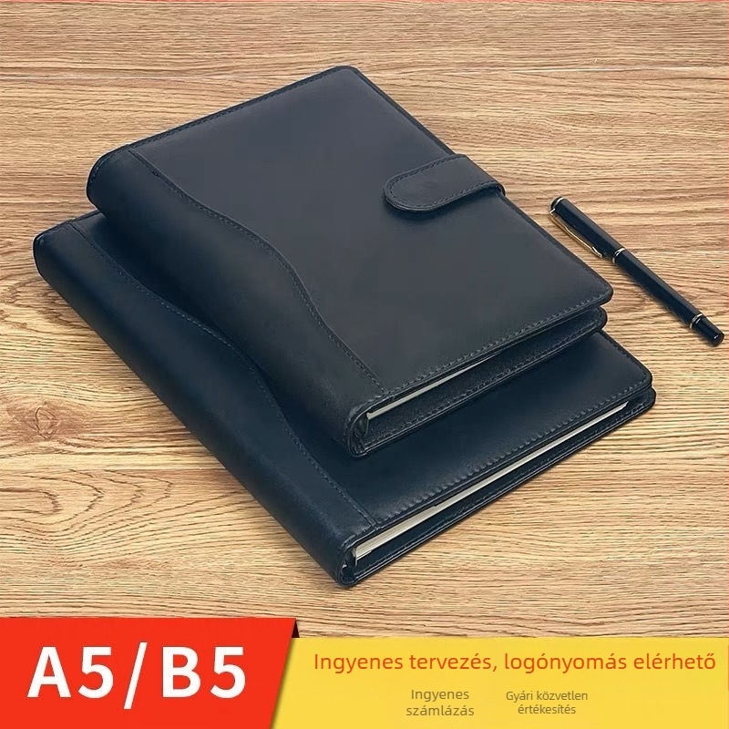 Lyukcsipeszes jegyzetfüzet, műbőr borítóval, 100 oldal, Dowling papír 80 g