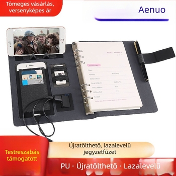 A5-ös vezeték nélküli töltésű jegyzetfüzet beépített 6000mAh akkumulátorral, oldalas kötés, Dowling papír, üzleti konferenciás jegyzetfüzet