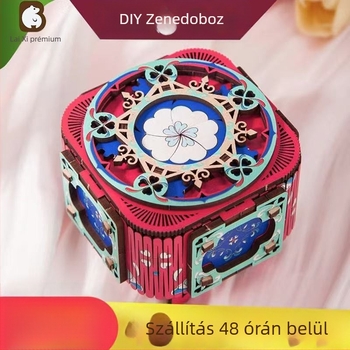 Fából készült 3D LED zenélő doboz ékszerek számára – kézzel összeszerelve, új kínai stílus, modell 125543