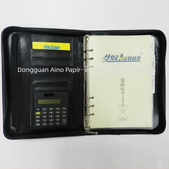 PU borítású notesz cipzárral, oldalsó laza kötésű, rozsdamentes acél alkatrészek, modell AN-1035BZ