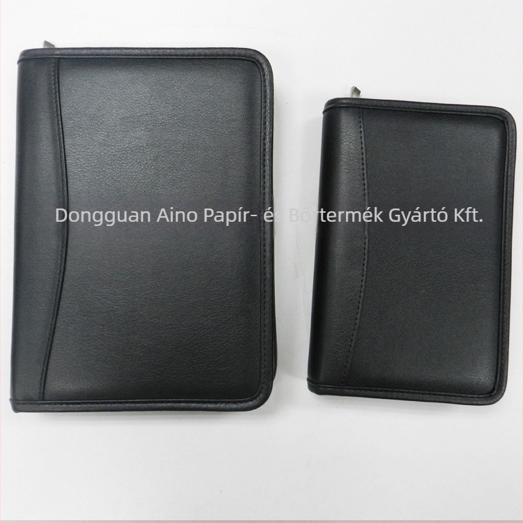 PU borítású notesz cipzárral, oldalsó laza kötésű, rozsdamentes acél alkatrészek, modell AN-1035BZ