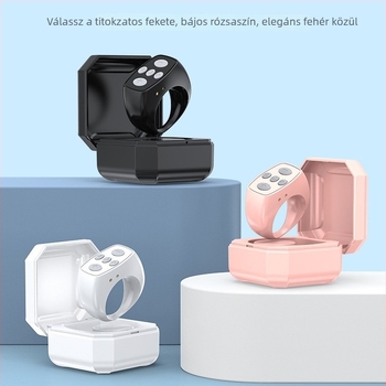 Gyűrű alakú Bluetooth távirányító mobiltelefonhoz – távoli fénykép készítés, videó felvétel és e-könyv olvasás, modell LY-08, Bluetooth 5.3, ABS, 10 g