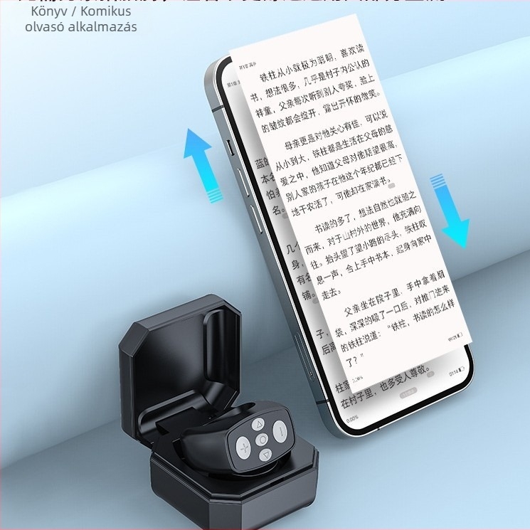 Gyűrű alakú Bluetooth távirányító mobiltelefonhoz – távoli fénykép készítés, videó felvétel és e-könyv olvasás, modell LY-08, Bluetooth 5.3, ABS, 10 g