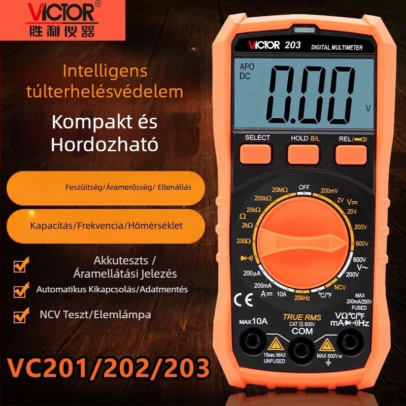 VC201 Digitális multiméter égés elleni védelemmel, Többfunkciós, Manuális méréstartomány, Elektrikusok számára