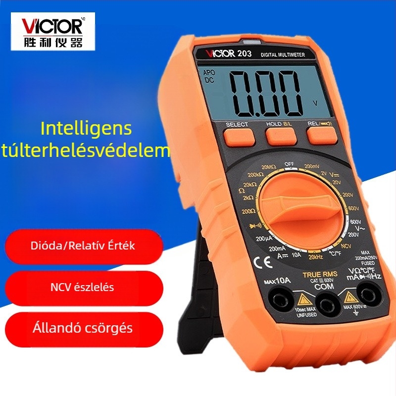 VC201 Digitális multiméter égés elleni védelemmel, Többfunkciós, Manuális méréstartomány, Elektrikusok számára