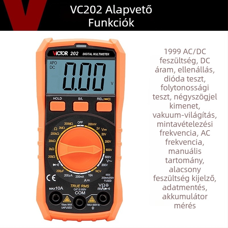 VC201 Digitális multiméter égés elleni védelemmel, Többfunkciós, Manuális méréstartomány, Elektrikusok számára