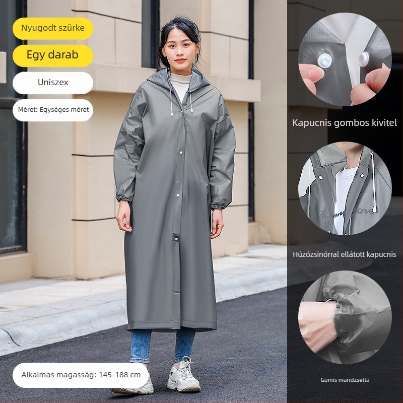 Felnőtt EVA esőponcsó, nem egyszer használható, teljes testet takaró, 140 g anyag, PU ragasztó vízálló réteg