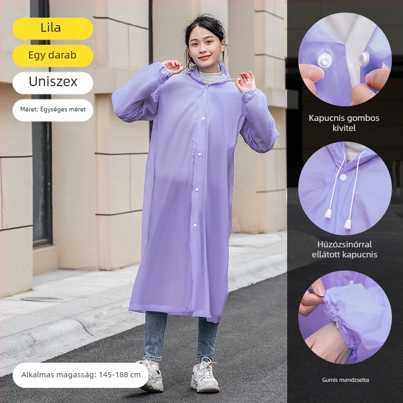 Felnőtt EVA esőponcsó, nem egyszer használható, teljes testet takaró, 140 g anyag, PU ragasztó vízálló réteg