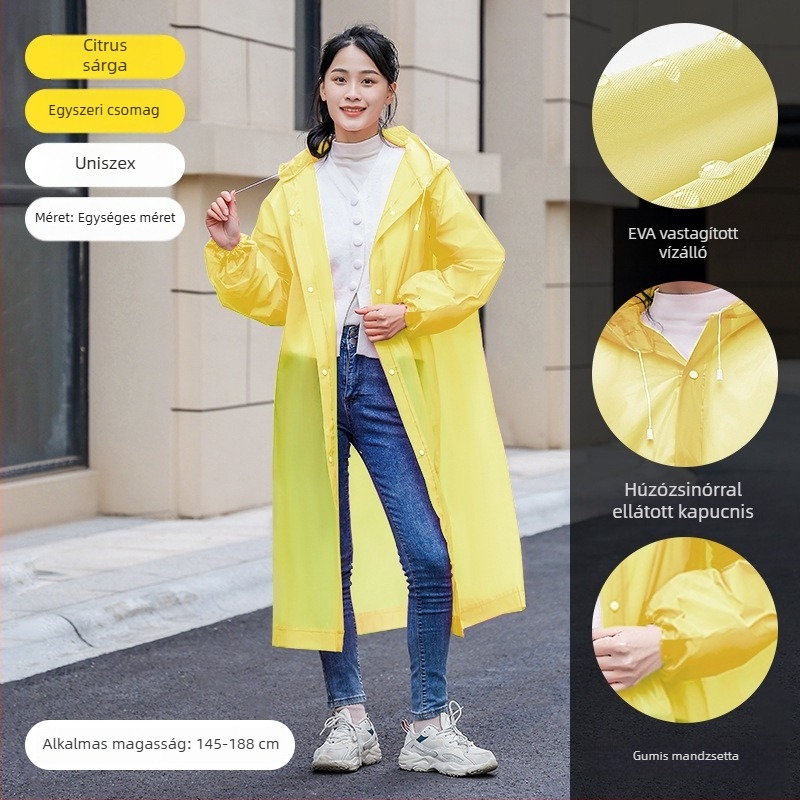 Felnőtt EVA esőponcsó, nem egyszer használható, teljes testet takaró, 140 g anyag, PU ragasztó vízálló réteg