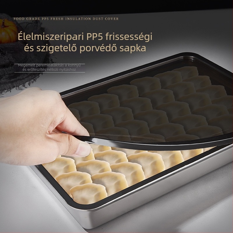 Rozsdamentes acélból készült hűtő tárolóedény, nagy kapacitás, porvédett fedél