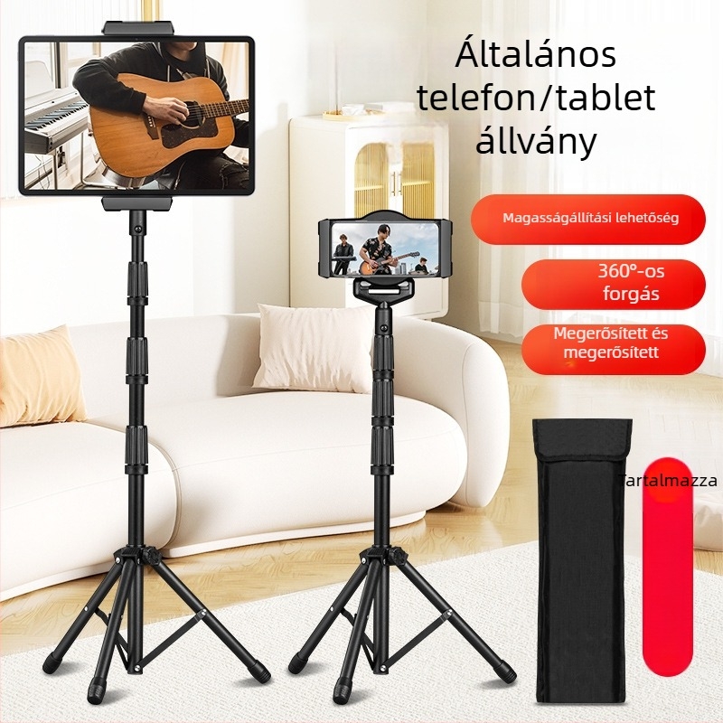 Universal telefontartó és tabletet tartó állvány – ágy melletti vagy padlón használható, élő közvetítéshez, fényképezéshez és videófelvételhez