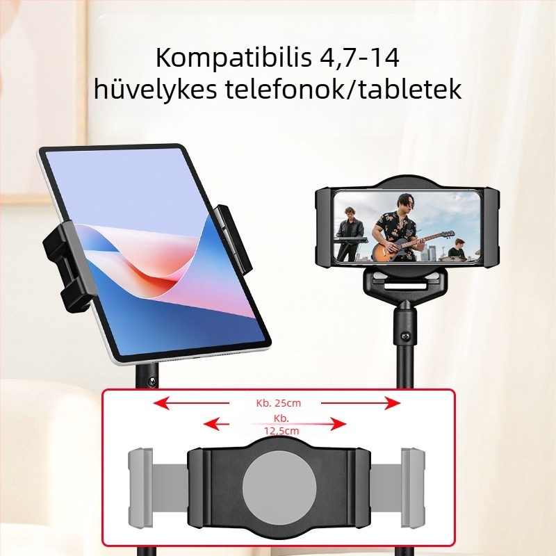 Universal telefontartó és tabletet tartó állvány – ágy melletti vagy padlón használható, élő közvetítéshez, fényképezéshez és videófelvételhez