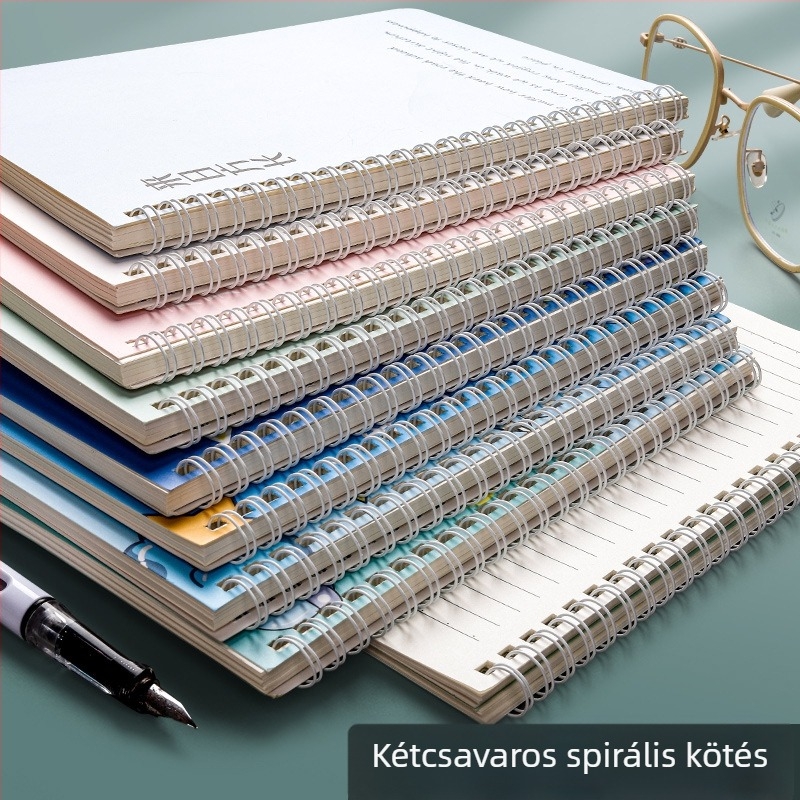 Diákoknak szóló spirálkötésű jegyzetfüzet, rajzfilmszerű dizájn, 75 g/m² cellulózpapír, 1–50 oldal, japán és koreai stílus