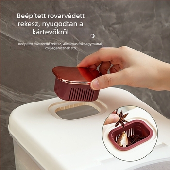 Műanyag rizstároló doboz – zárt, nedvességálló és kártevő-mentes, tolható/nyomható fedéllel, 9–10 L kapacitás, származás Jieyang