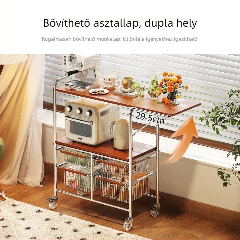 Vintage háromszintes mobil konyhai tárolóállvány mikrohullámú sütő és kávéfőző számára, padlón álló tároló, babát etető állomás