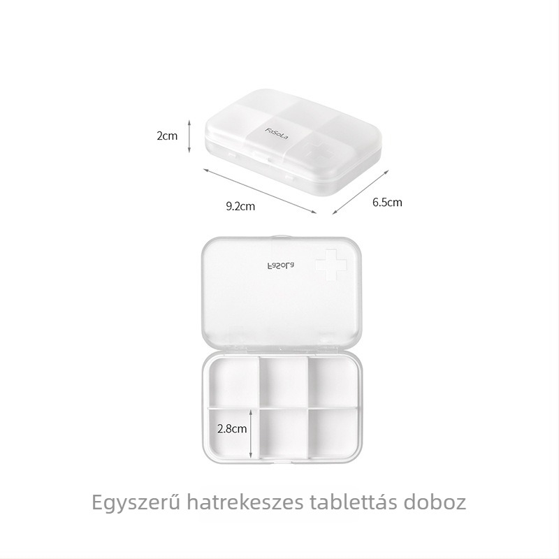 Hat rekeszes tablettás doboz integrált kialakítással, nedvességzáró, porálló, ABS+PP anyag