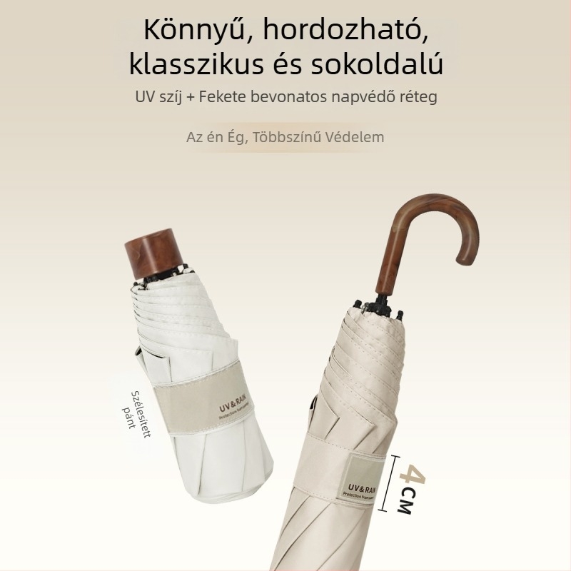 Összecsukható esernyő hajlított kampóval, vinil bevonatú poliészter, 8 acél borda, UPF 50+