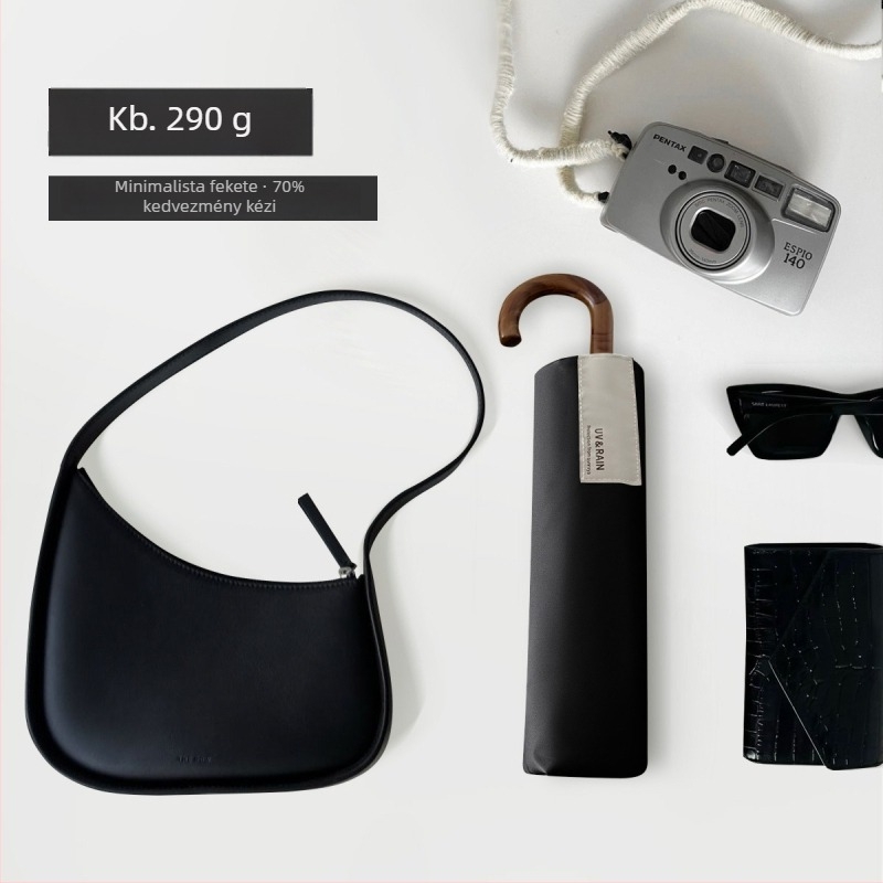 Összecsukható esernyő hajlított kampóval, vinil bevonatú poliészter, 8 acél borda, UPF 50+