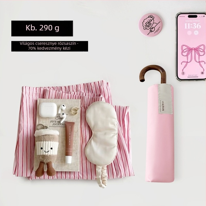 Összecsukható esernyő hajlított kampóval, vinil bevonatú poliészter, 8 acél borda, UPF 50+