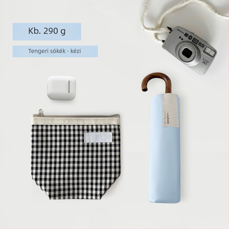 Összecsukható esernyő hajlított kampóval, vinil bevonatú poliészter, 8 acél borda, UPF 50+