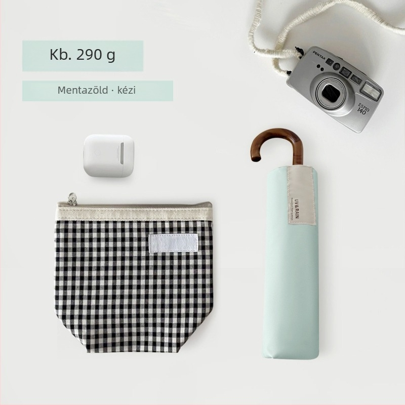 Összecsukható esernyő hajlított kampóval, vinil bevonatú poliészter, 8 acél borda, UPF 50+