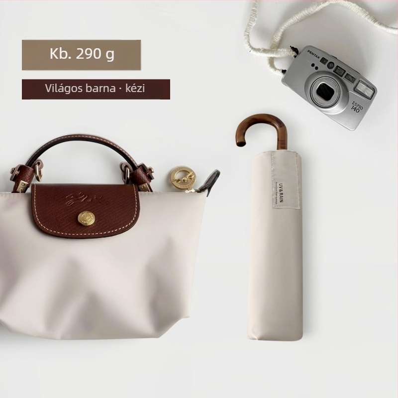 Összecsukható esernyő hajlított kampóval, vinil bevonatú poliészter, 8 acél borda, UPF 50+