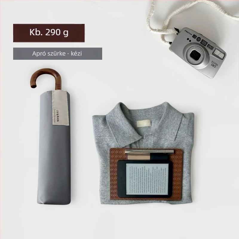 Összecsukható esernyő hajlított kampóval, vinil bevonatú poliészter, 8 acél borda, UPF 50+