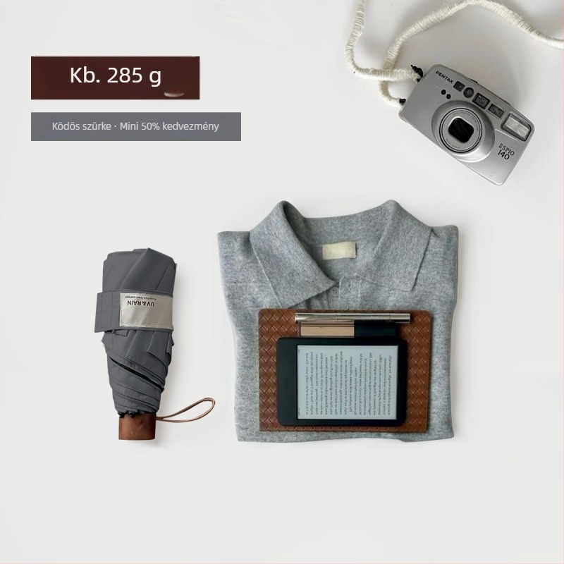 Összecsukható esernyő hajlított kampóval, vinil bevonatú poliészter, 8 acél borda, UPF 50+