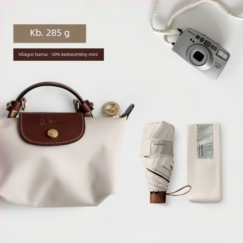 Összecsukható esernyő hajlított kampóval, vinil bevonatú poliészter, 8 acél borda, UPF 50+