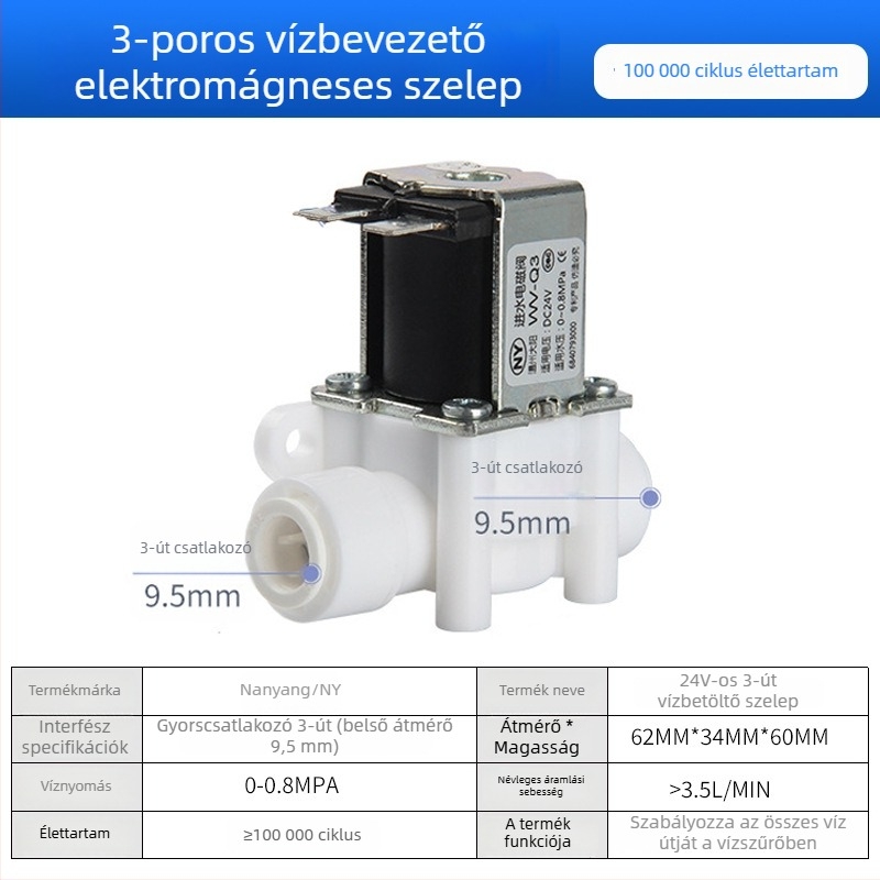 Víztisztító elektromágneses szelepe, 2-utas/3-utas bemenet, POM anyag, NY modell, tisztító berendezésekhez