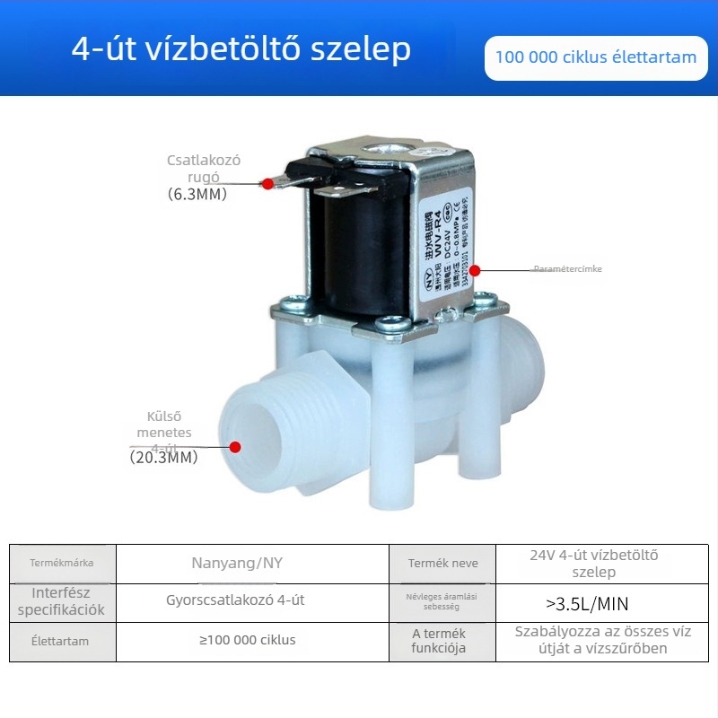 Víztisztító elektromágneses szelepe, 2-utas/3-utas bemenet, POM anyag, NY modell, tisztító berendezésekhez