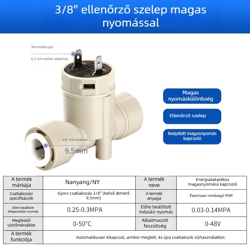 Víztisztító elektromágneses szelepe, 2-utas/3-utas bemenet, POM anyag, NY modell, tisztító berendezésekhez