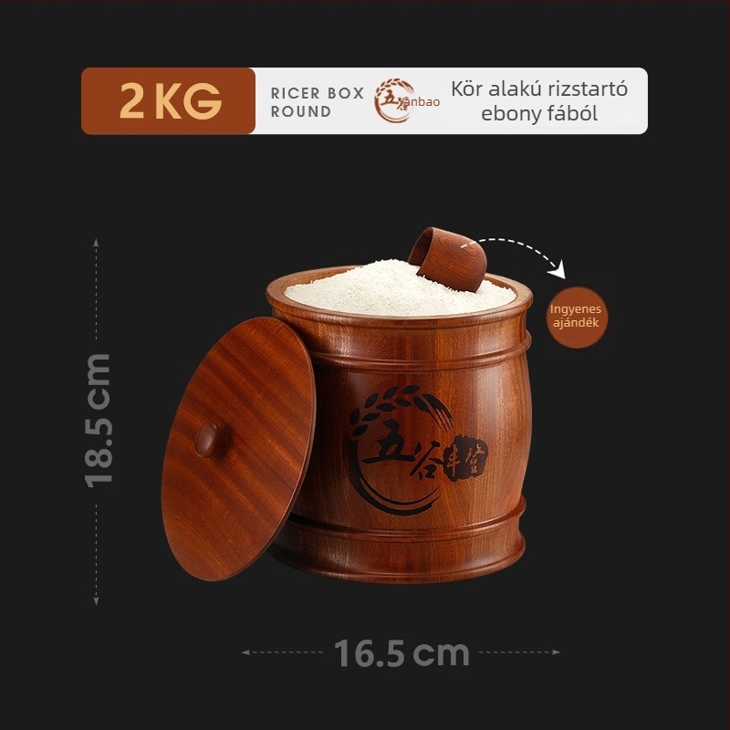 Rizstároló doboz, zárható, faanyagú, 4-5 L kapacitás, új kínai stílus
