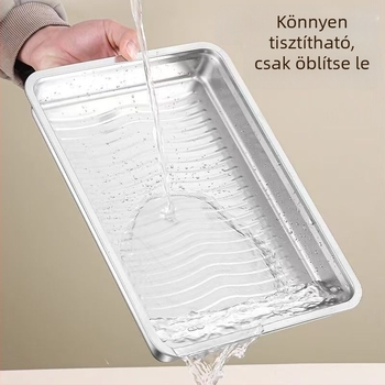 Élelmiszer-minőségű 304 rozsdamentes acél dumpling-tál, otthoni használatra; téglalap alakú, egy rétegű, 2,1–3 L kapacitás; ideális wontonok és dumplingok fagyasztására a hűtőben; szorosan záródó.