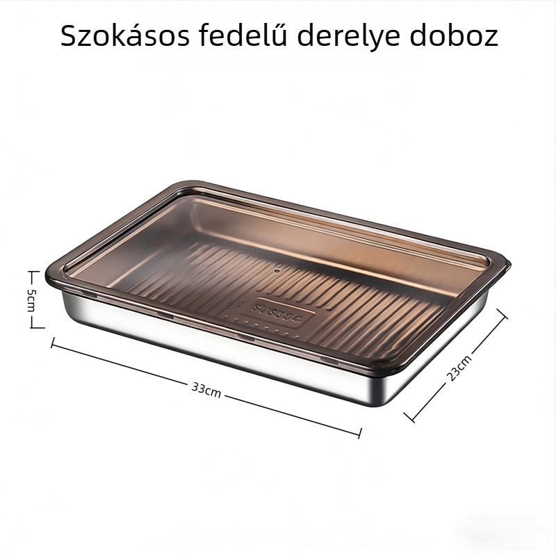 Élelmiszer-minőségű 304 rozsdamentes acél dumpling-tál, otthoni használatra; téglalap alakú, egy rétegű, 2,1–3 L kapacitás; ideális wontonok és dumplingok fagyasztására a hűtőben; szorosan záródó.