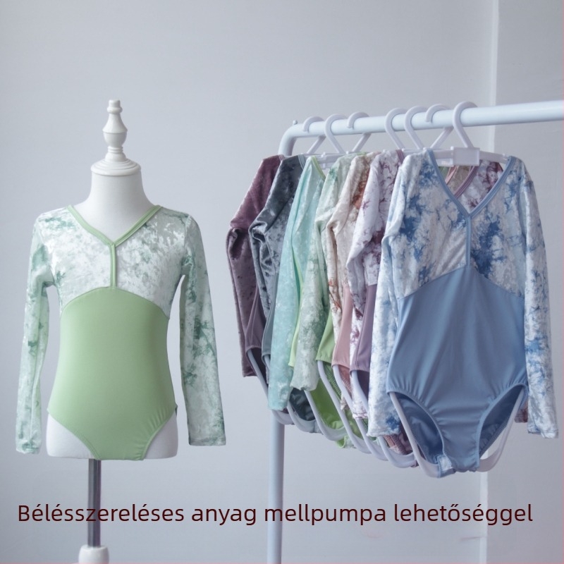 Lányoknak készült hosszú ujjú tánc- és gimnasztika bodyszerű ruha, nylon anyag 76%, hercegnő stílus, ősz 2023