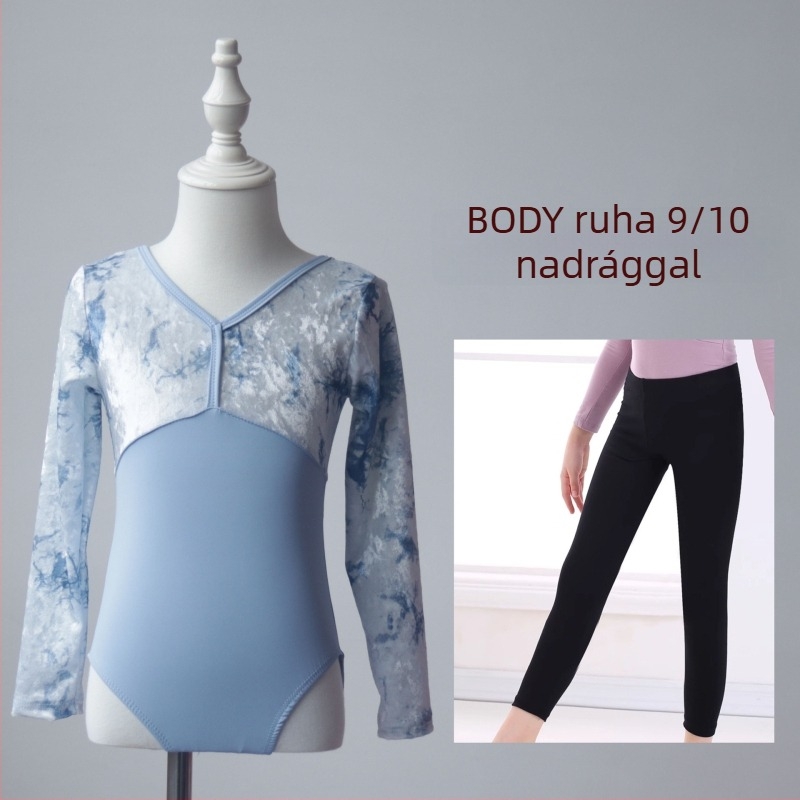Lányoknak készült hosszú ujjú tánc- és gimnasztika bodyszerű ruha, nylon anyag 76%, hercegnő stílus, ősz 2023