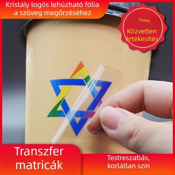 UV-transzfer kristálycímke – egyedi logó, tamponnyomtatás, lehúzható film felirattal, forró fólia nyomtatás, levehető címke, vízálló