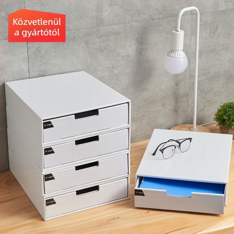 Kraft papírból készült asztali tároló rekeszekkel – CD-khez, távirányítókhoz, magazinokhoz, írószerekhez és egyéb kellékekhez, 2 L kapacitás