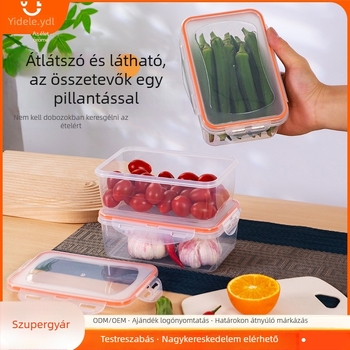 Téglalap alakú, mikrohullámú sütőben használható műanyag ételtároló doboz, zárható fedéllel, élelmiszer- és gyümölcsök tárolására