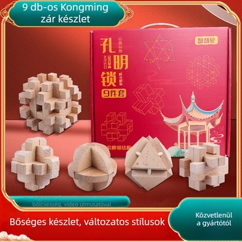 Wisdom Wheel Bükkfa Kong Ming Lock fából készült puzzle, 36 darabos készlet, 7–14 éveseknek, csomagolás: doboz