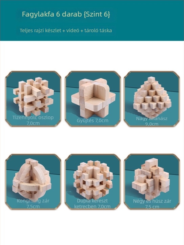 Wisdom Wheel Bükkfa Kong Ming Lock fából készült puzzle, 36 darabos készlet, 7–14 éveseknek, csomagolás: doboz
