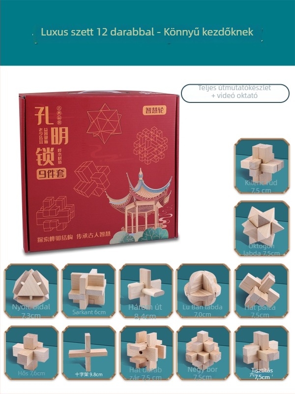 Wisdom Wheel Bükkfa Kong Ming Lock fából készült puzzle, 36 darabos készlet, 7–14 éveseknek, csomagolás: doboz